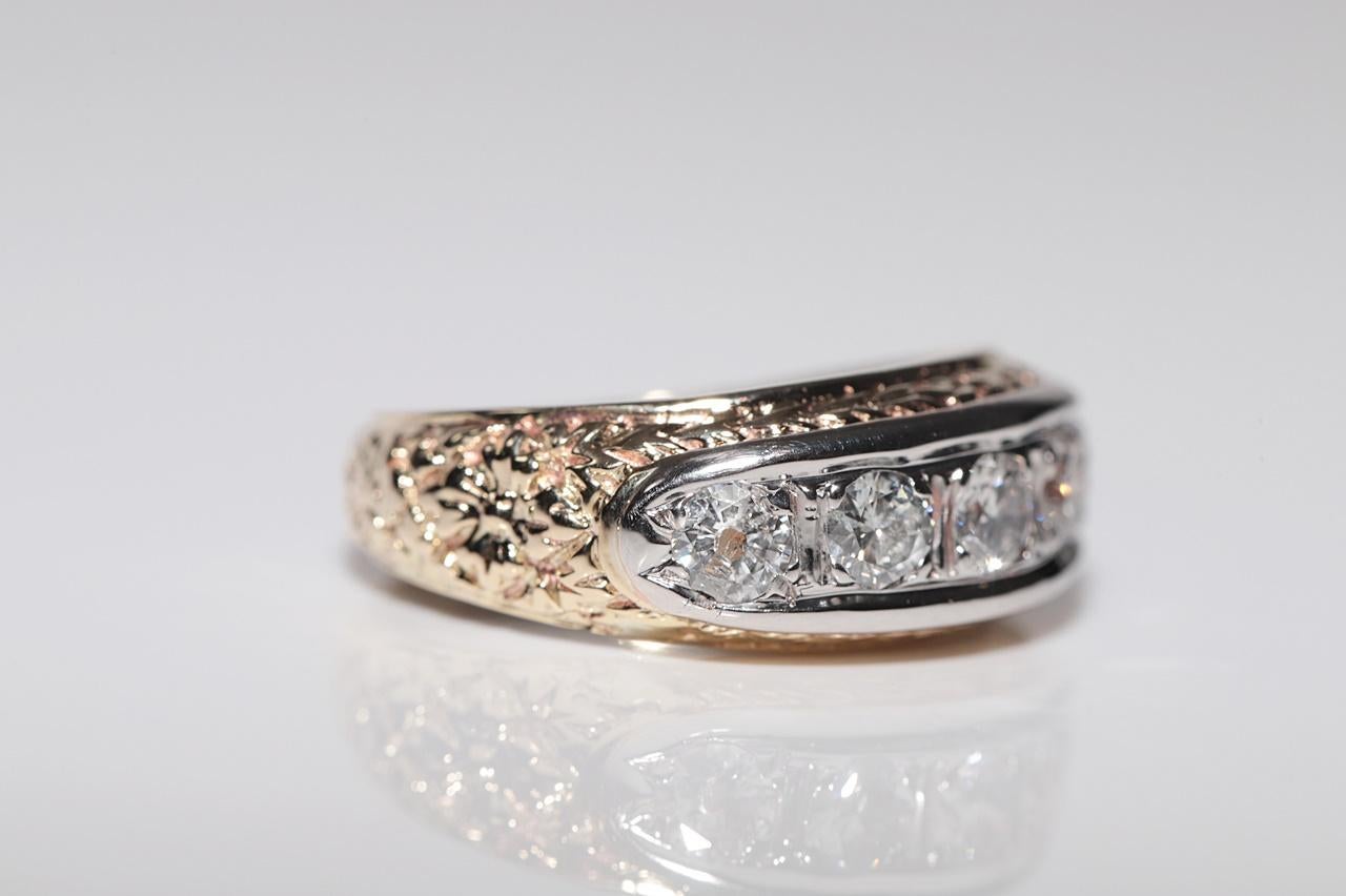 Ancienne bague jonc artisanale des années 1900 en or 14 carats décorée de diamants naturels Pour femmes en vente
