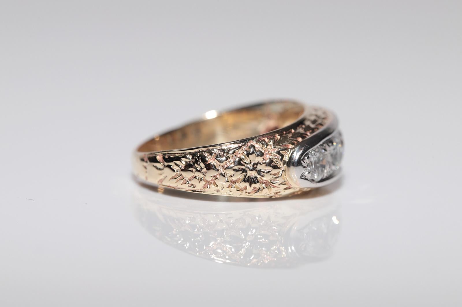 Ancienne bague jonc artisanale des années 1900 en or 14 carats décorée de diamants naturels en vente 1