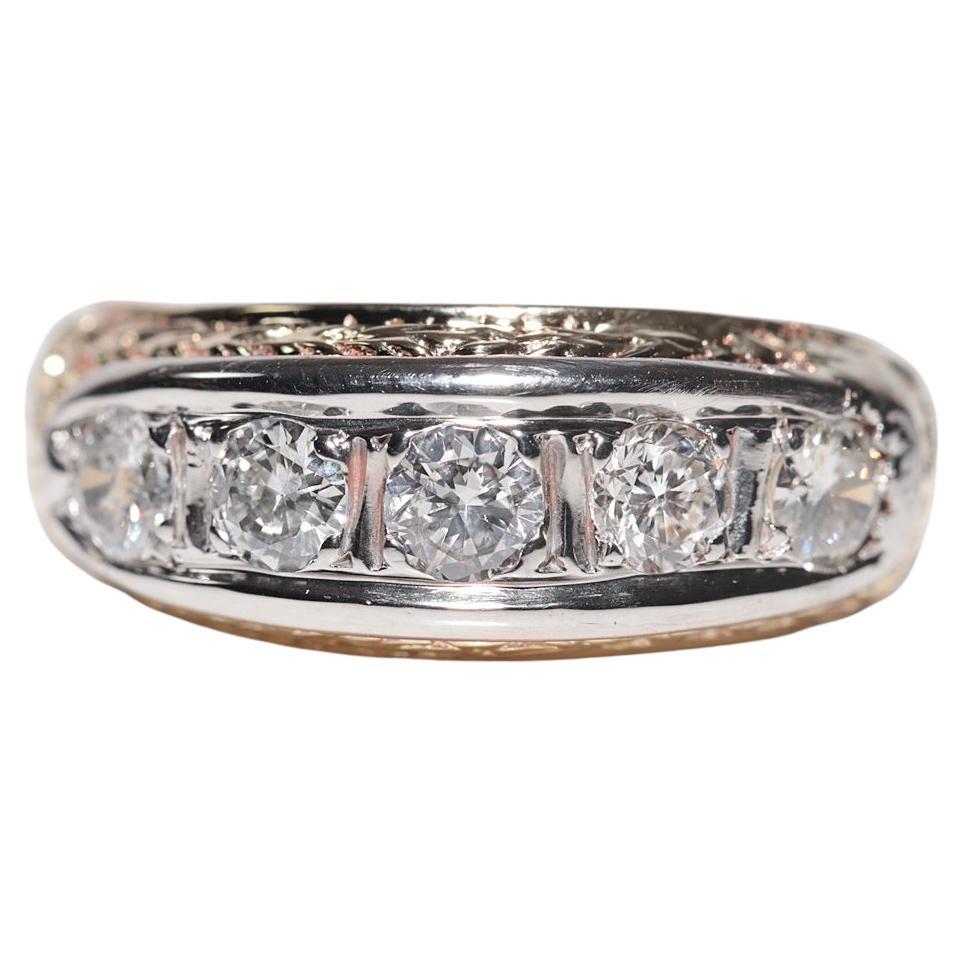 Ancienne bague jonc artisanale des années 1900 en or 14 carats décorée de diamants naturels