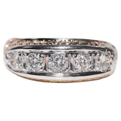 Ancienne bague jonc artisanale des années 1900 en or 14 carats décorée de diamants naturels