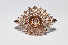 Antique Circa 1900s Handcrafted  14k Gold Natural Diamond Decorated Brooch