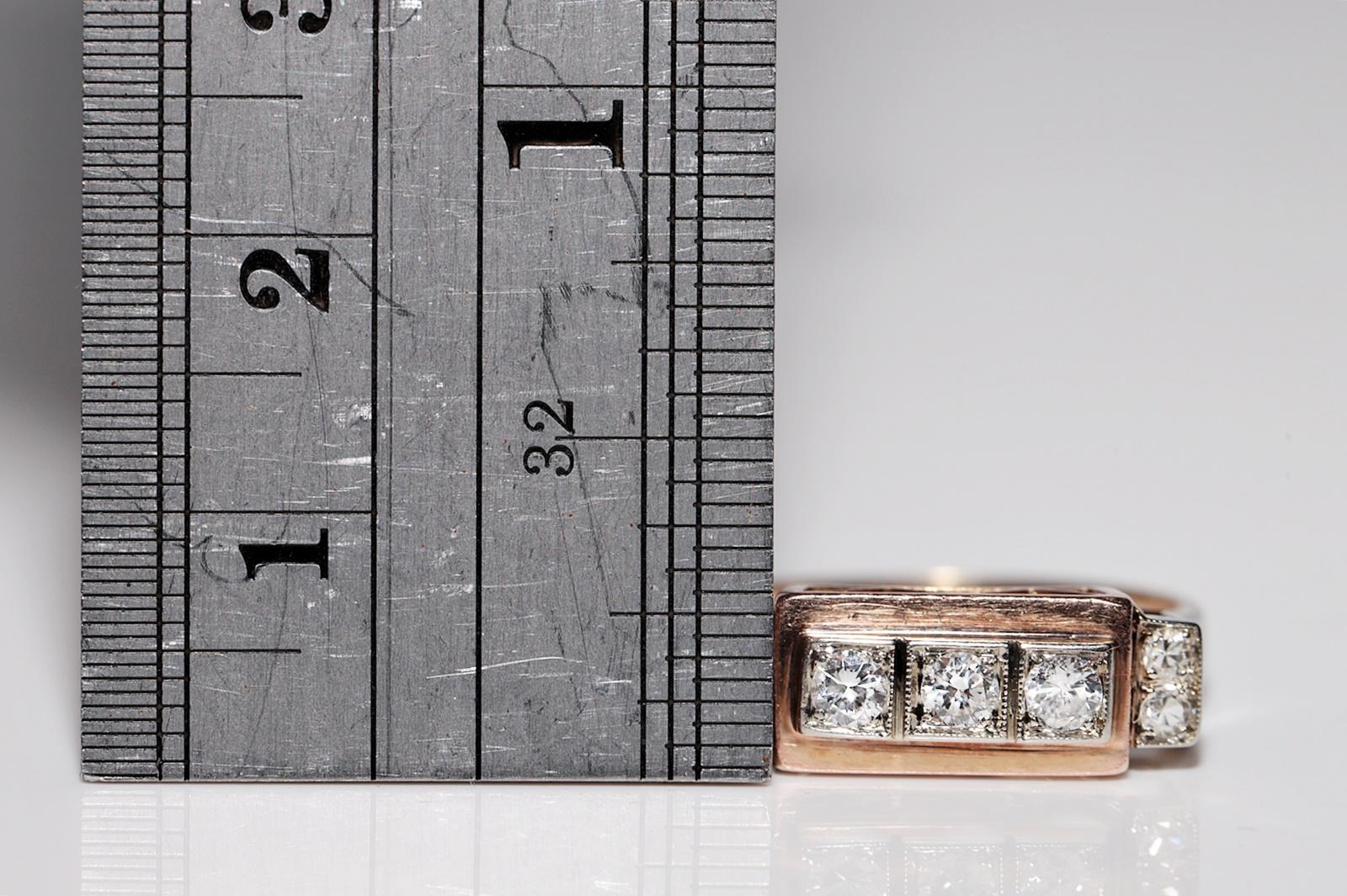 Ancienne bague artisanale des années 1900 en or 14 carats décorée de diamants naturels en vente 4