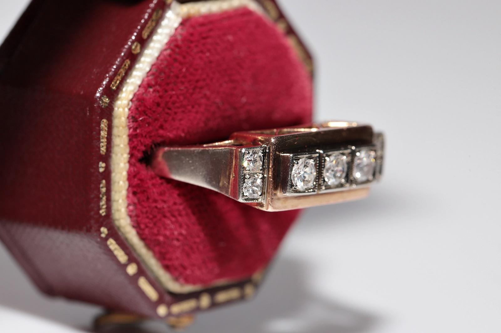 Victorien Ancienne bague artisanale des années 1900 en or 14 carats décorée de diamants naturels en vente