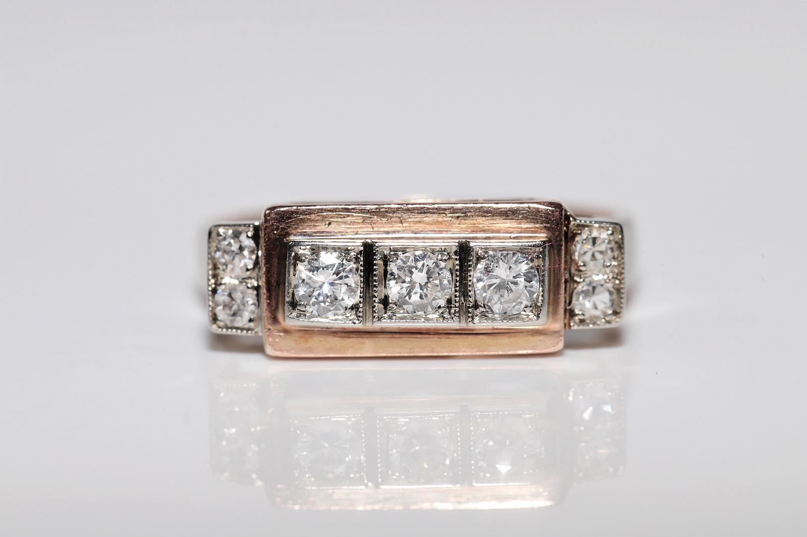 Brilliant Cut Antique Circa 1900s Handcrafted 14k Gold Natural Diamond Decorated Ring For Sale
