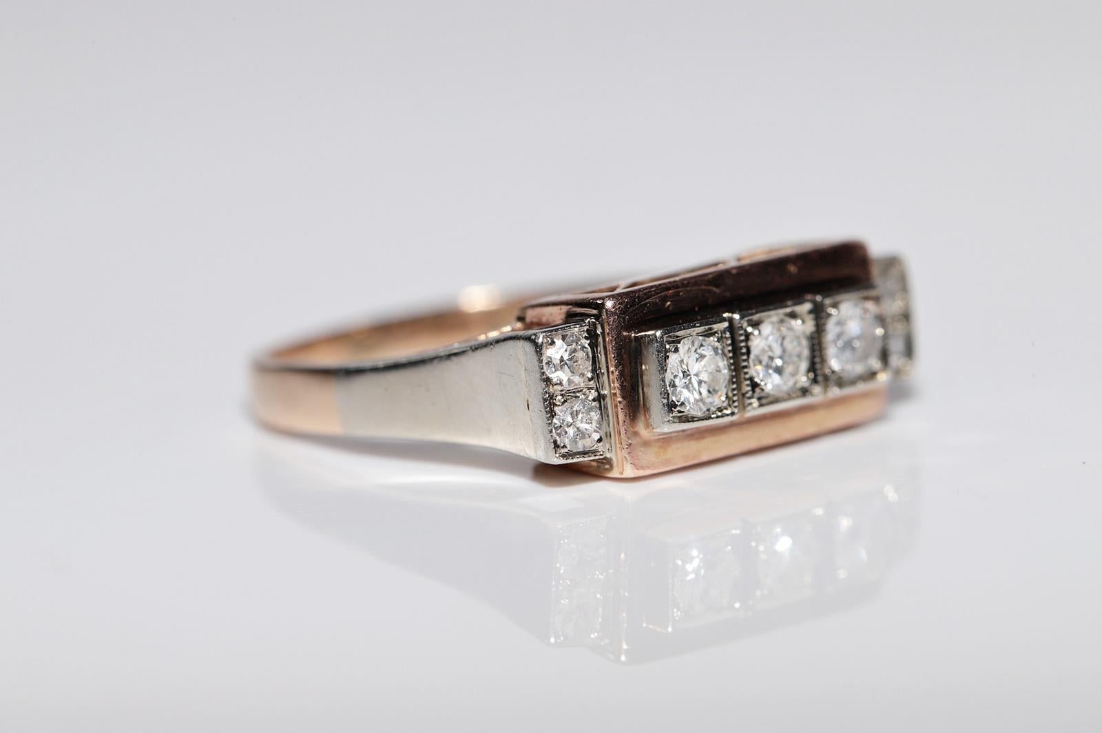 Antique Circa 1900s Handcrafted 14k Gold Natural Diamond Decorated Ring In Good Condition For Sale In Fatih/İstanbul, 34