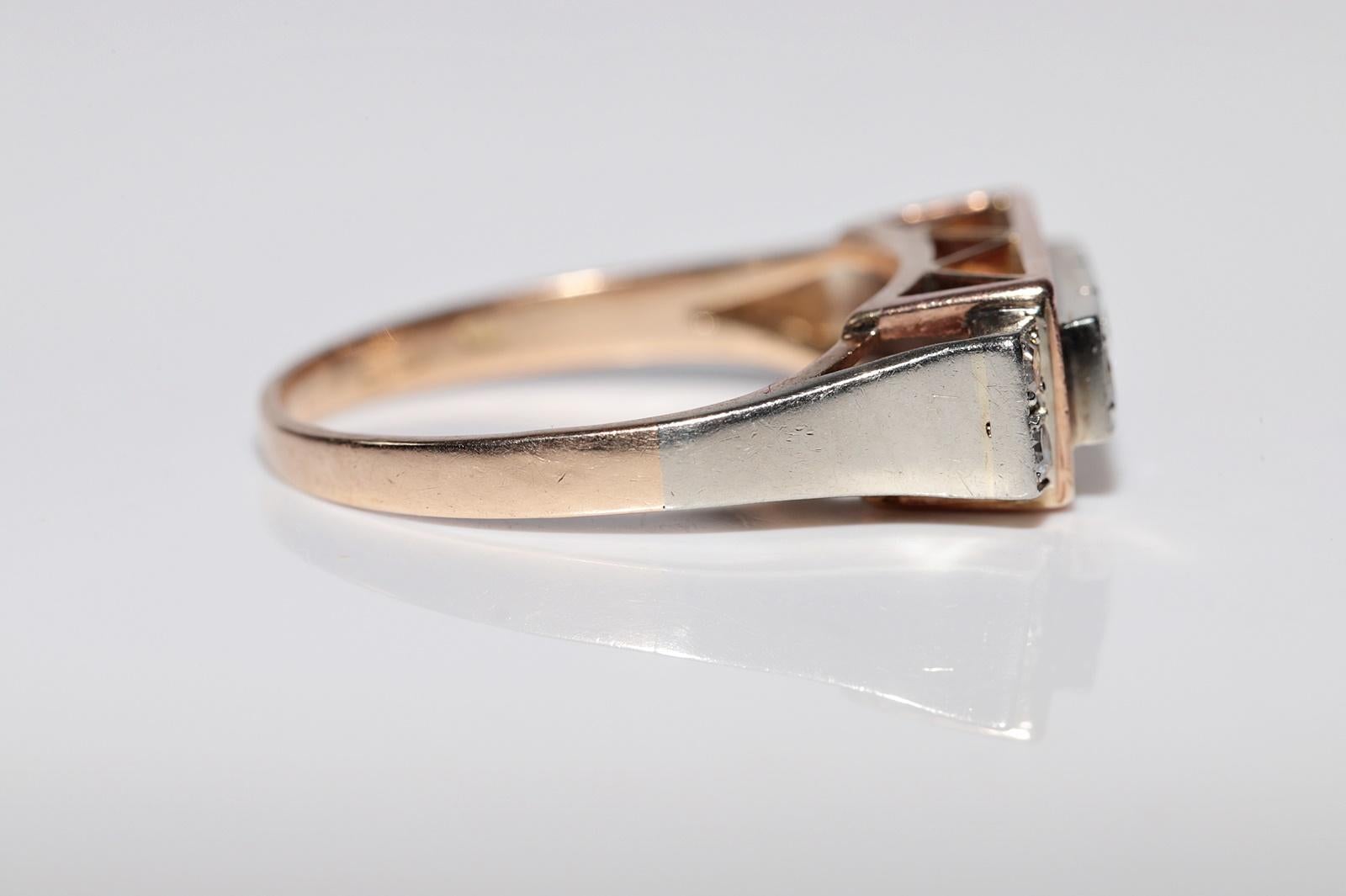 Ancienne bague artisanale des années 1900 en or 14 carats décorée de diamants naturels Pour femmes en vente