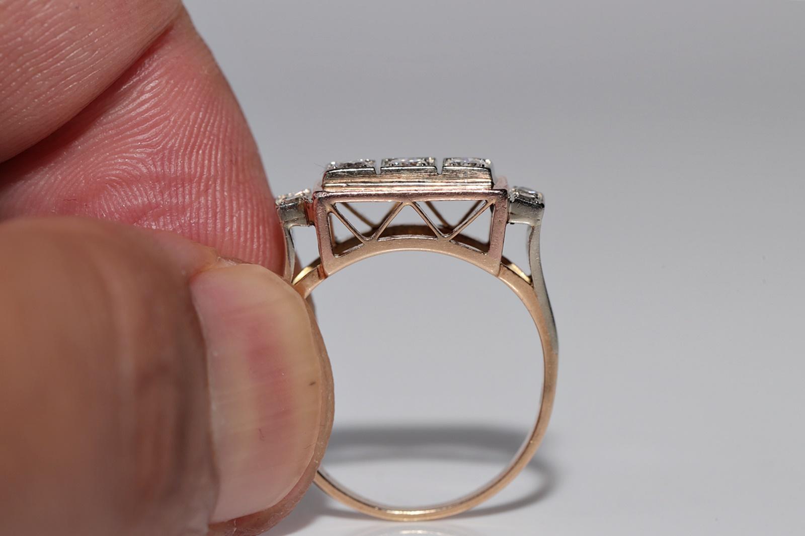 Ancienne bague artisanale des années 1900 en or 14 carats décorée de diamants naturels en vente 1
