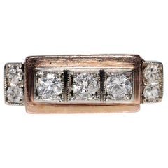 Ancienne bague artisanale des années 1900 en or 14 carats décorée de diamants naturels