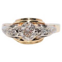 Antique Circa 1900s Handcrafted 14k Gold Natural Diamond Decorated Ring