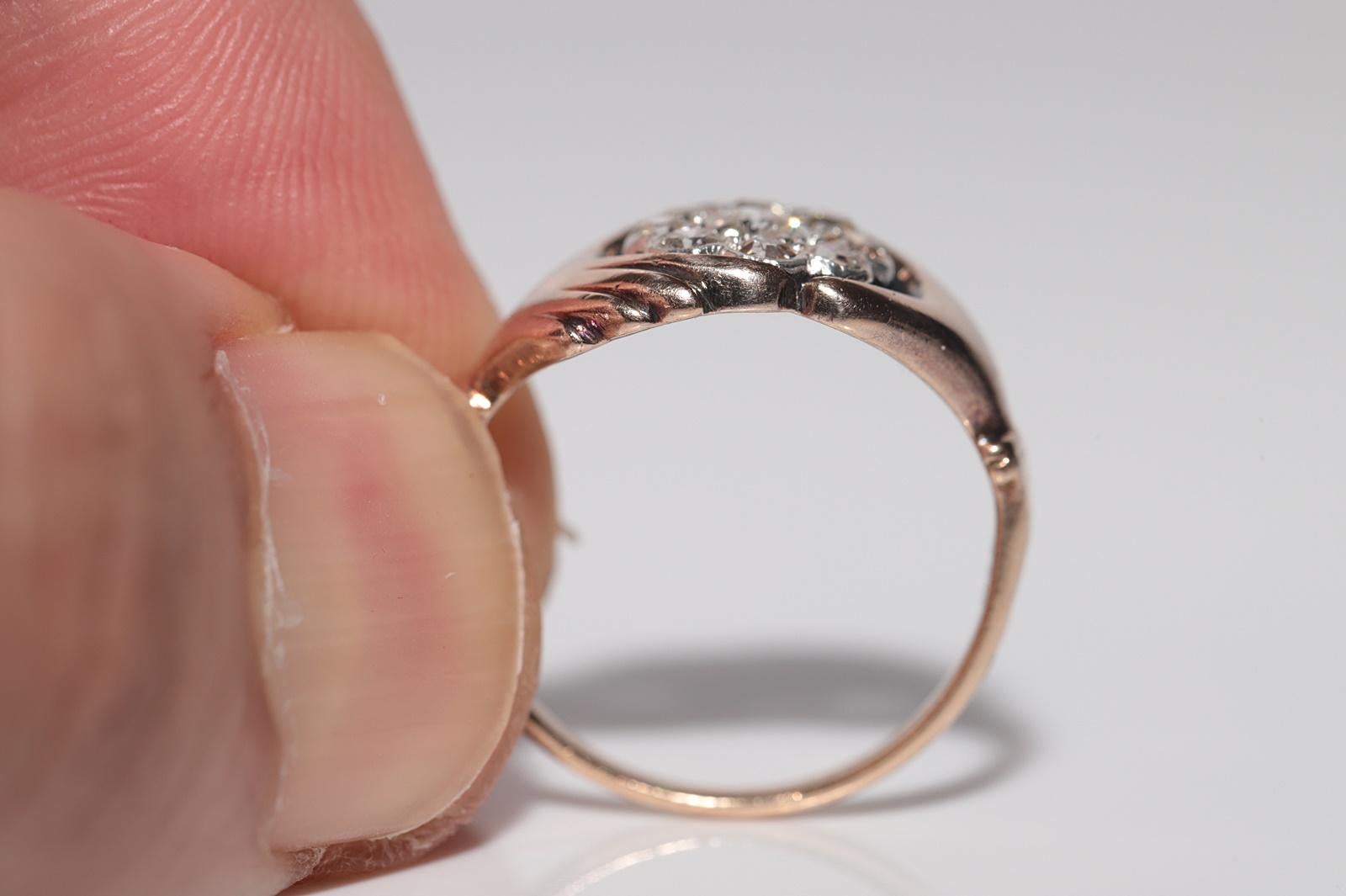 Antique Circa 1900s Handcrafted 14k Gold Natural Diamond Hand Ring For Sale 5