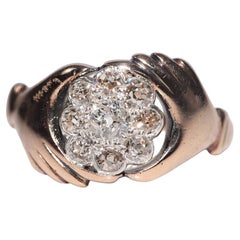 Antiker handgefertigter antiker Ring aus 14k Gold mit natürlichem Diamanten, um 1900