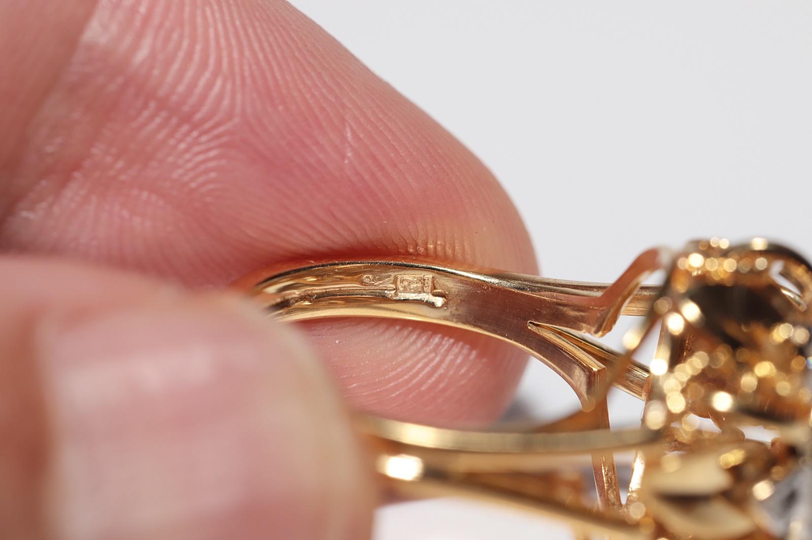 Bague ancienne des années 1900, fabriquée à la main en or 14 carats avec diamants naturels de taille ancienne en vente 6