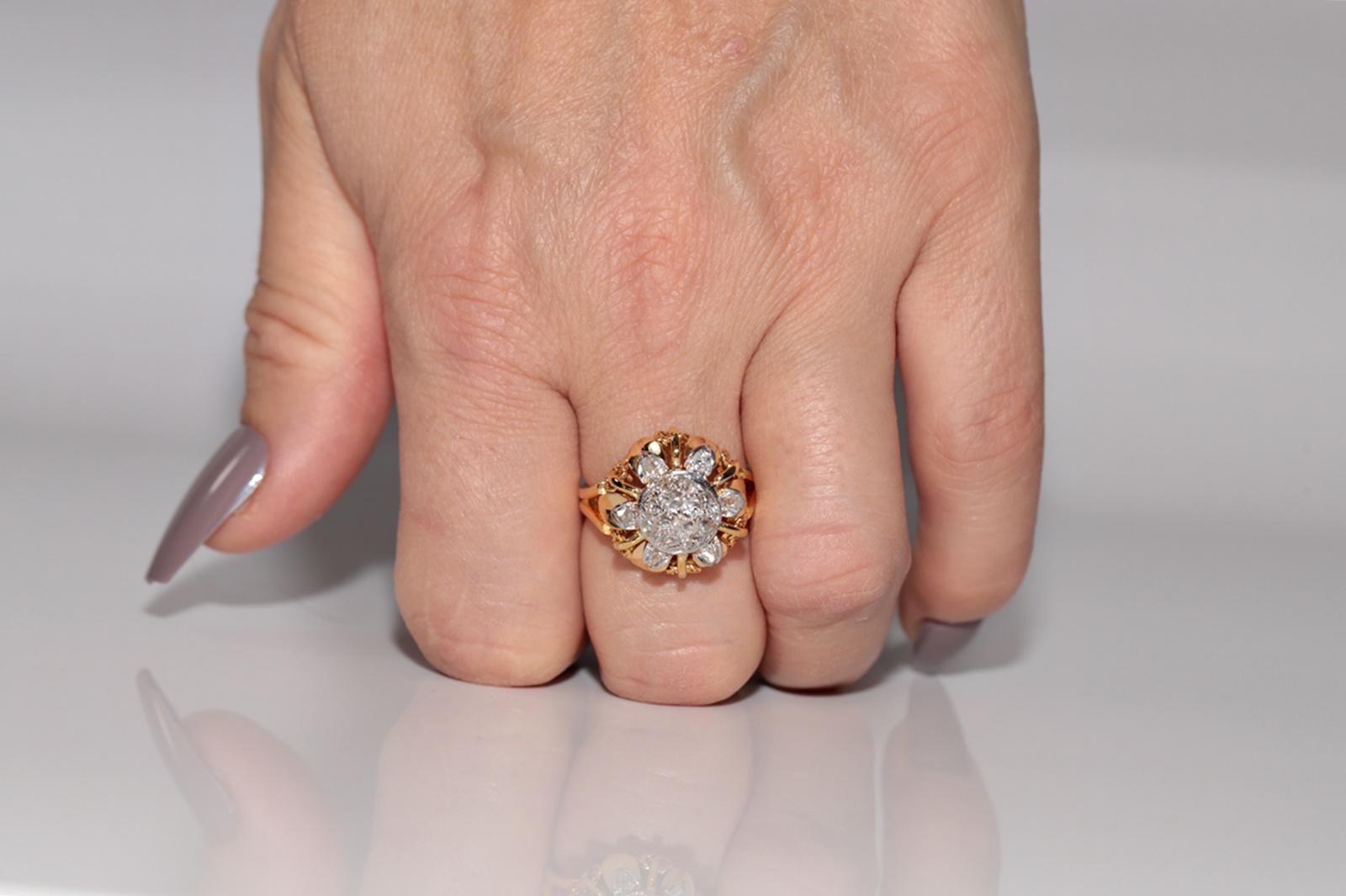 Bague ancienne des années 1900, fabriquée à la main en or 14 carats avec diamants naturels de taille ancienne en vente 8