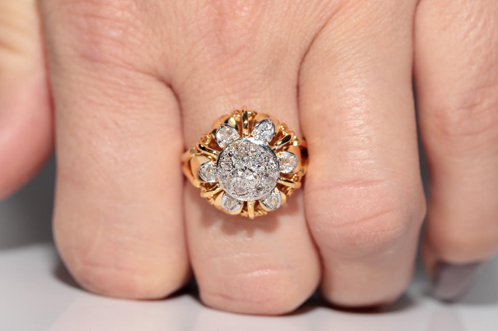 Bague ancienne des années 1900, fabriquée à la main en or 14 carats avec diamants naturels de taille ancienne en vente 9
