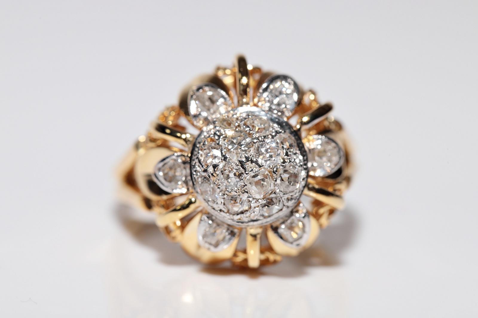 Taille vieille mine Bague ancienne des années 1900, fabriquée à la main en or 14 carats avec diamants naturels de taille ancienne en vente