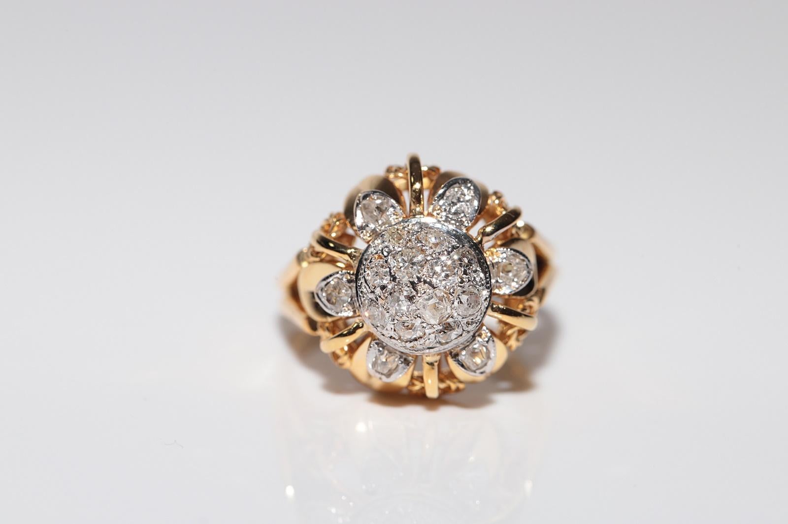 Anillo Antiguo Circa 1900s Hecho a Mano de Oro de 14k Decorado con Diamantes Naturales de Corte Antiguo en Bueno estado para la venta en Fatih/İstanbul, 34