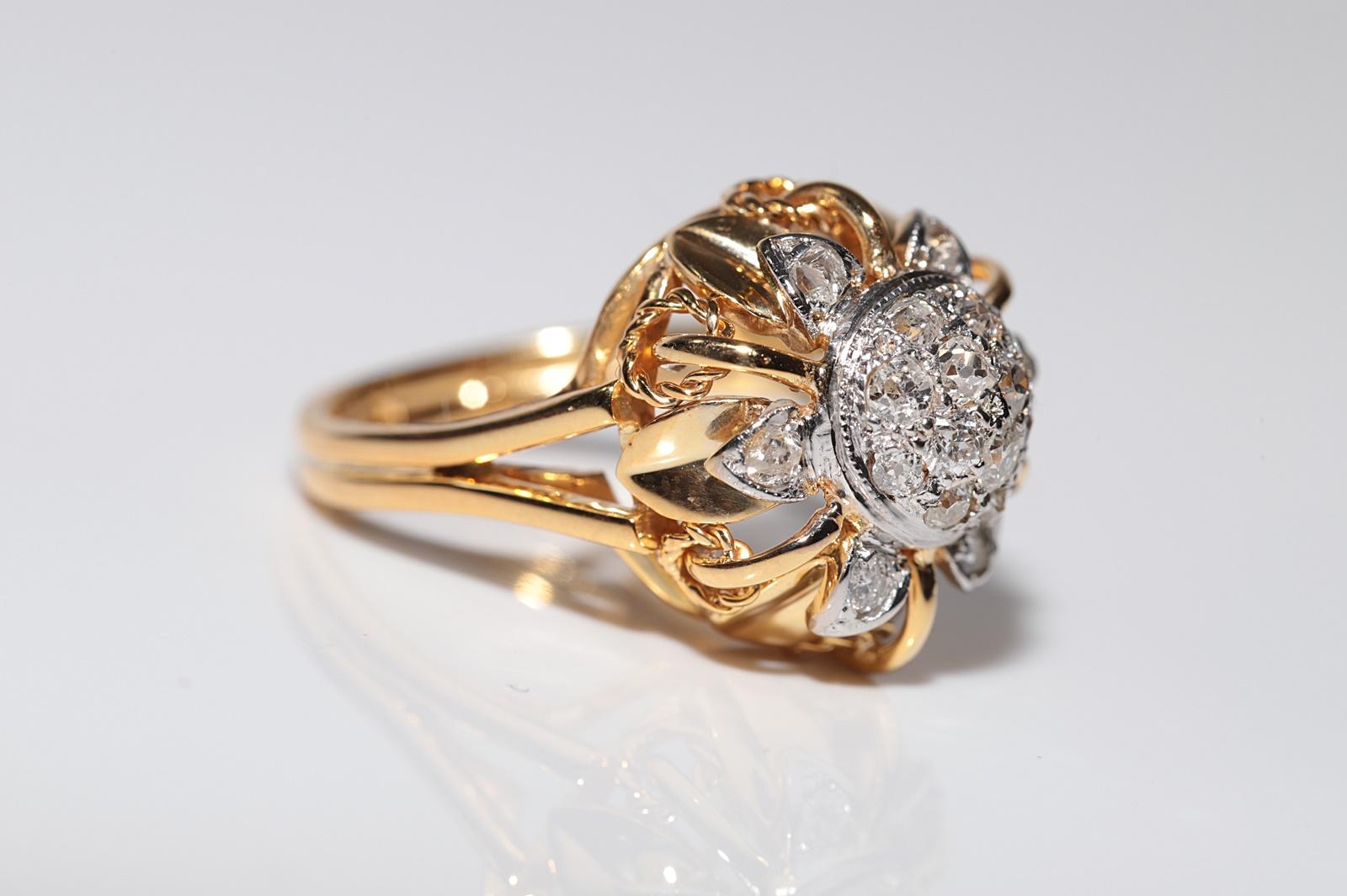 De las mujeres Anillo Antiguo Circa 1900s Hecho a Mano de Oro de 14k Decorado con Diamantes Naturales de Corte Antiguo en venta