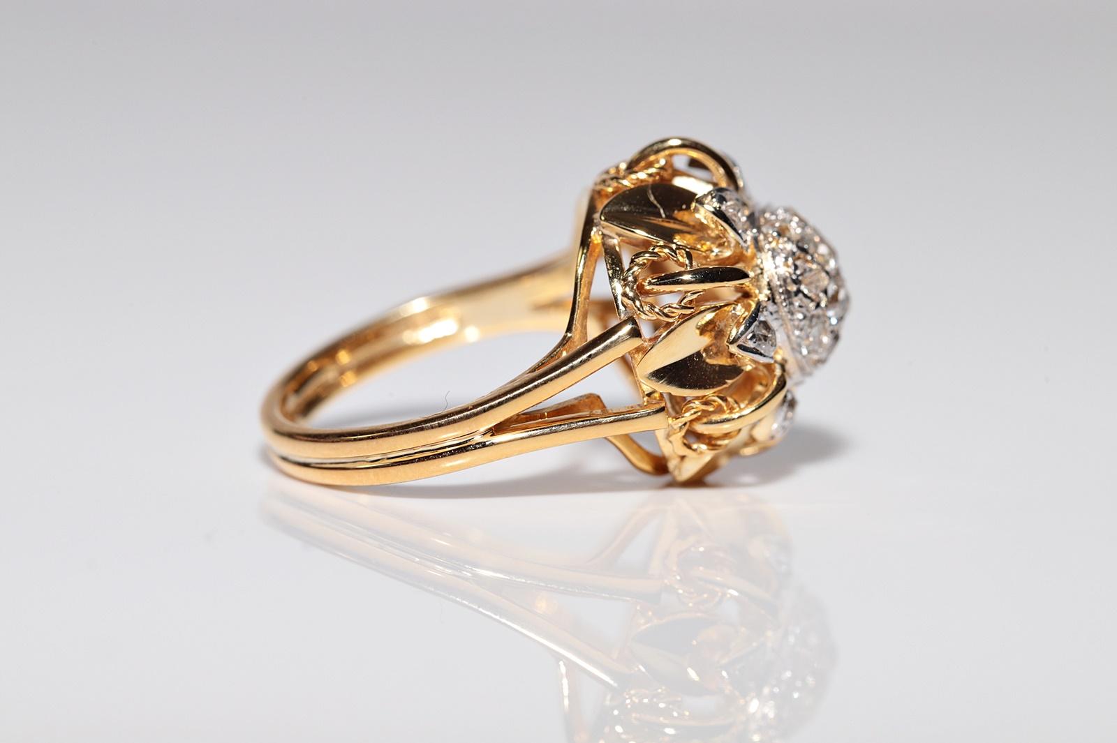 Anillo Antiguo Circa 1900s Hecho a Mano de Oro de 14k Decorado con Diamantes Naturales de Corte Antiguo en venta 1