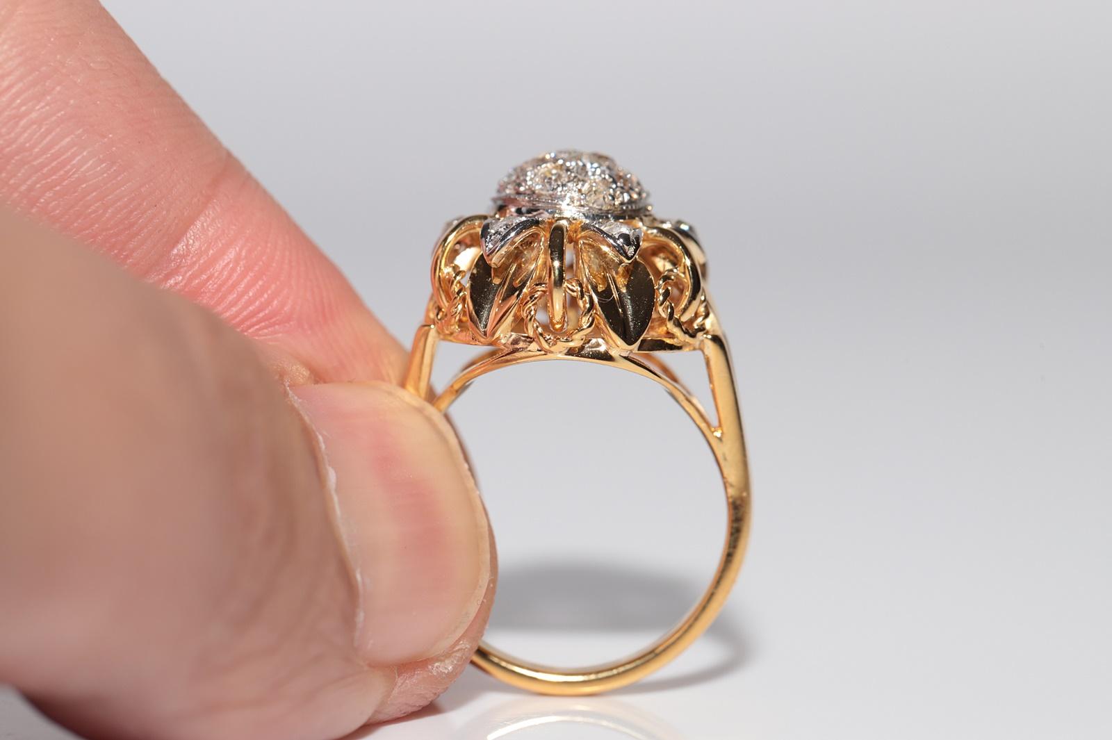 Bague ancienne des années 1900, fabriquée à la main en or 14 carats avec diamants naturels de taille ancienne en vente 2