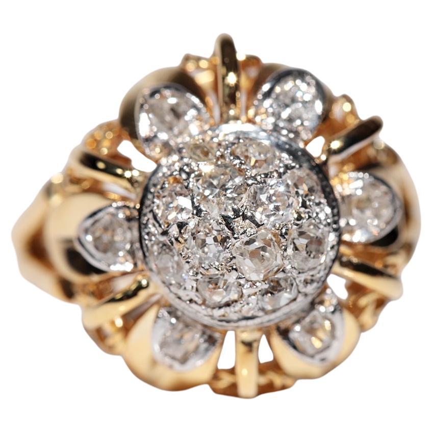 Bague ancienne des années 1900, fabriquée à la main en or 14 carats avec diamants naturels de taille ancienne