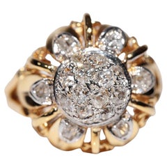 Bague ancienne des années 1900, fabriquée à la main en or 14 carats avec diamants naturels de taille ancienne