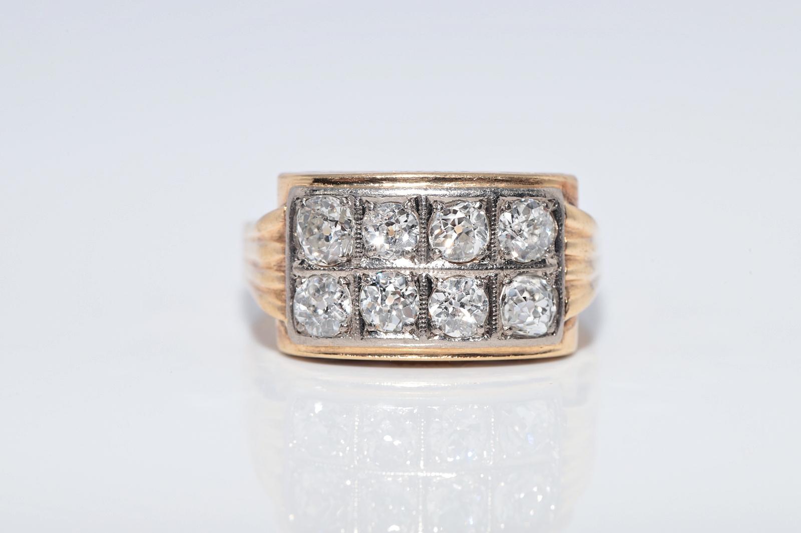 Antique Circa 1900s Handcrafted 14k Gold Natural Old Cut Diamond Decorated Ring For Sale