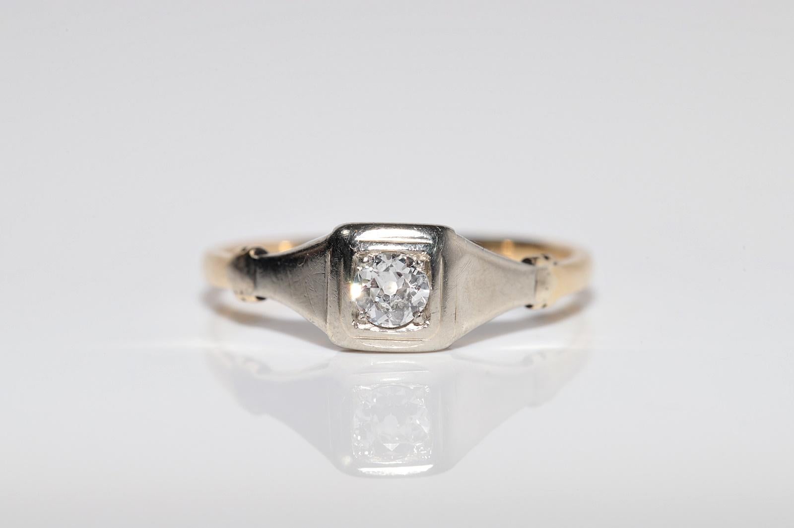 Antike CIRCA 1900s handgefertigt 14k Gold natürlichen alten Schnitt Diamant Solitär Ring (Alteuropäischer Brillantschliff) im Angebot