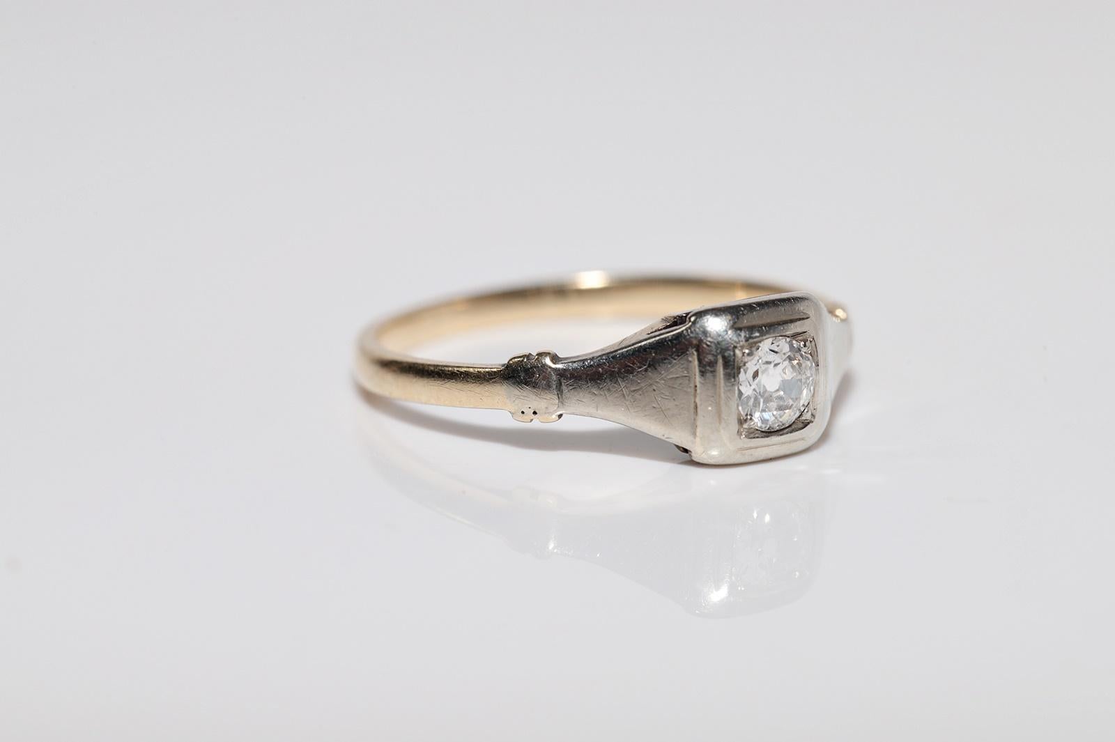 Antike CIRCA 1900s handgefertigt 14k Gold natürlichen alten Schnitt Diamant Solitär Ring Damen im Angebot