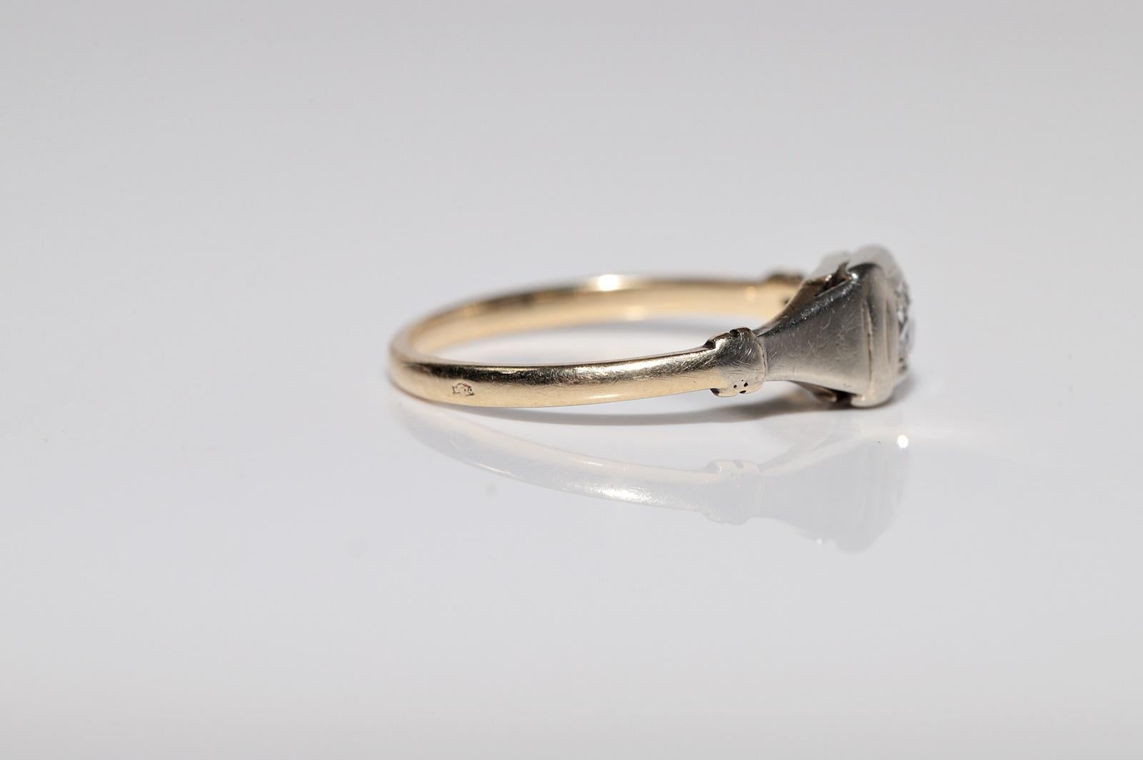 Antike CIRCA 1900s handgefertigt 14k Gold natürlichen alten Schnitt Diamant Solitär Ring im Angebot 1