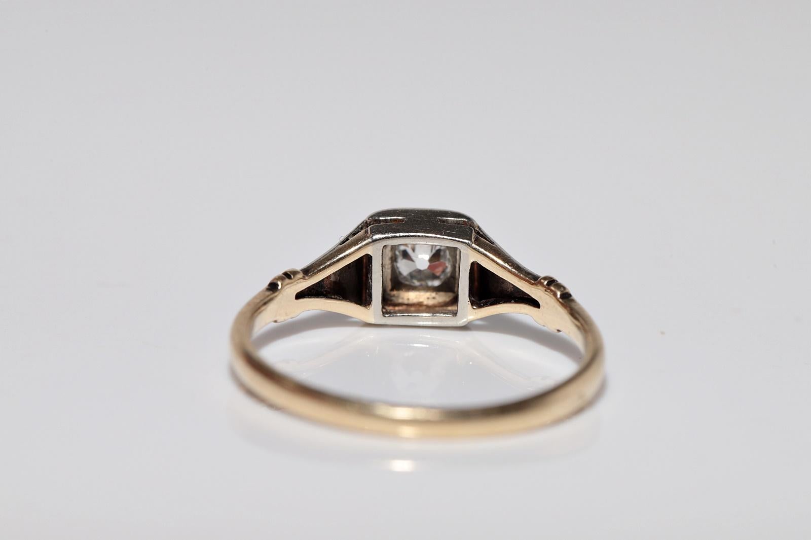 Antike CIRCA 1900s handgefertigt 14k Gold natürlichen alten Schnitt Diamant Solitär Ring im Angebot 3