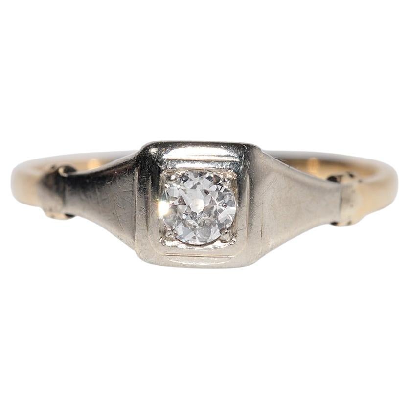 Antique Circa 1900s Handcrafted 14k Gold Natural Old Cut Diamond Solitaire Ring