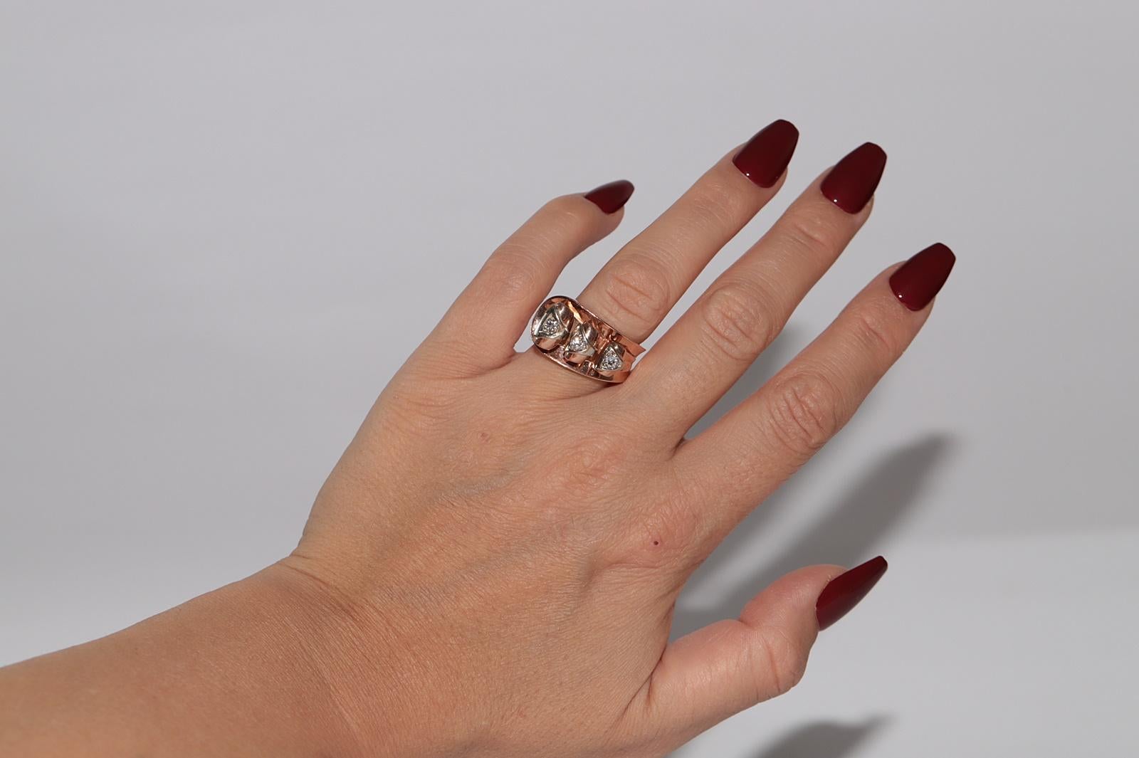 Anello antico CIRCA 1900, realizzato a mano in oro 14k con diamanti naturali taglio vecchio in vendita 6