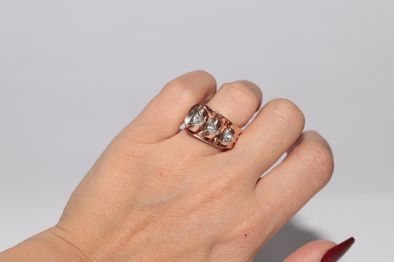 Anello antico CIRCA 1900, realizzato a mano in oro 14k con diamanti naturali taglio vecchio in vendita 7