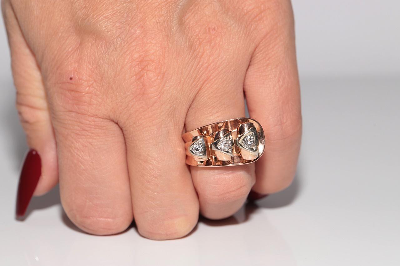 Anello antico CIRCA 1900, realizzato a mano in oro 14k con diamanti naturali taglio vecchio in vendita 8