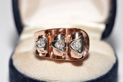 Antique Circa 1900s Handcrafted 14k Gold Natural Old Cut Diamond Tank Ring