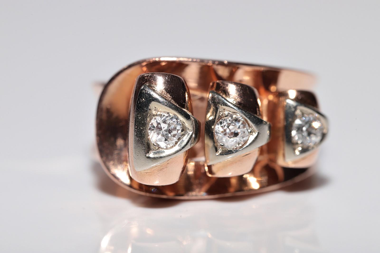 Antiker handgefertigter 14k Gold-Tankring mit natürlichem Diamanten im Altschliff, um 1900 (Viktorianisch) im Angebot