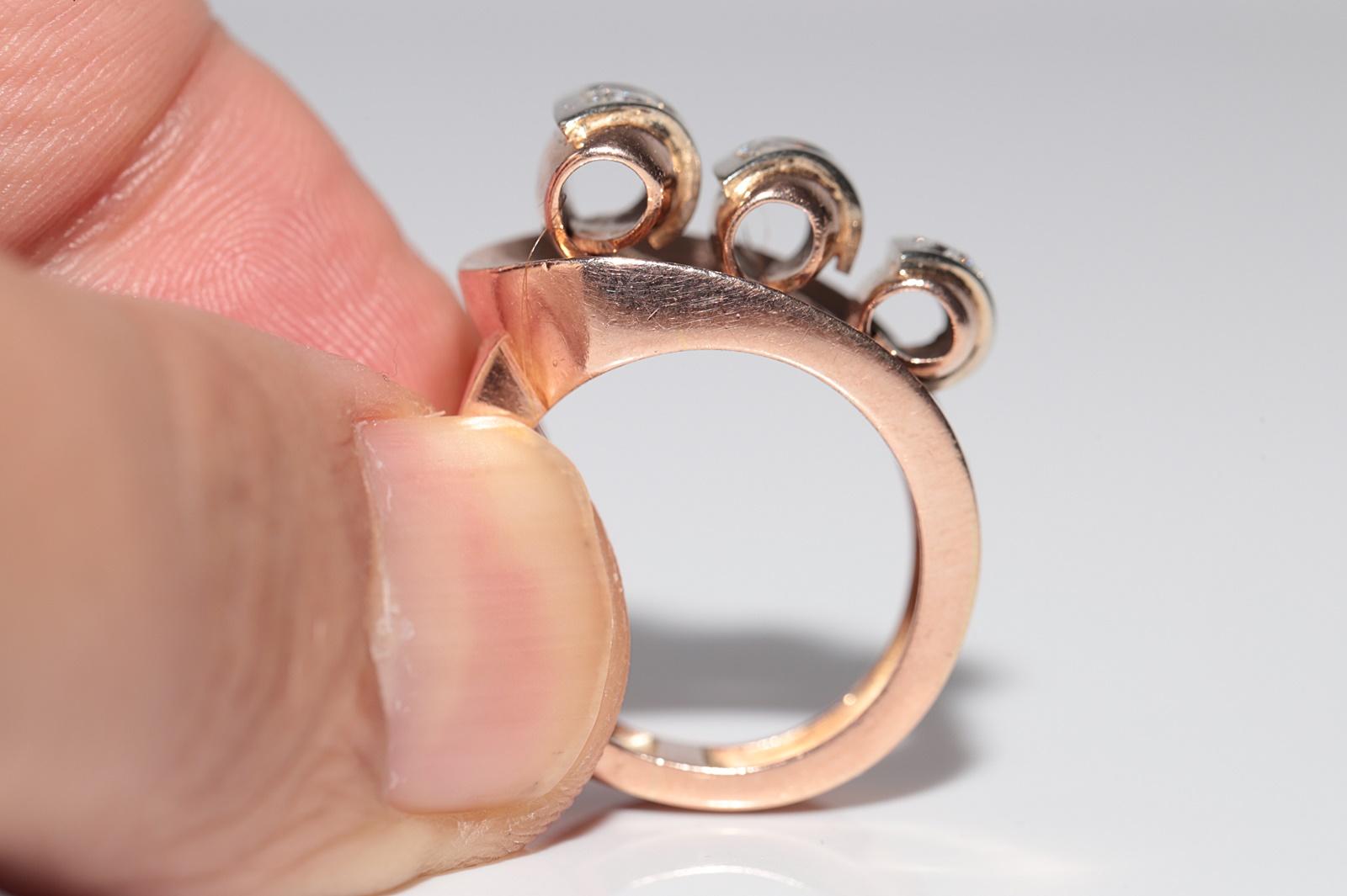 Antiker handgefertigter 14k Gold-Tankring mit natürlichem Diamanten im Altschliff, um 1900 (Alteuropäischer Brillantschliff) im Angebot