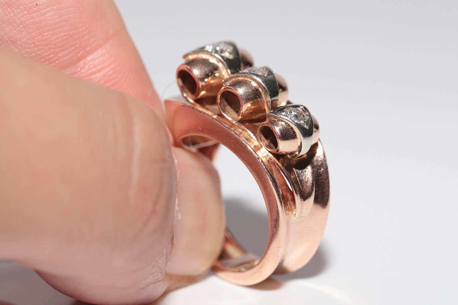 Antiker handgefertigter 14k Gold-Tankring mit natürlichem Diamanten im Altschliff, um 1900 im Zustand „Gut“ im Angebot in Fatih/İstanbul, 34