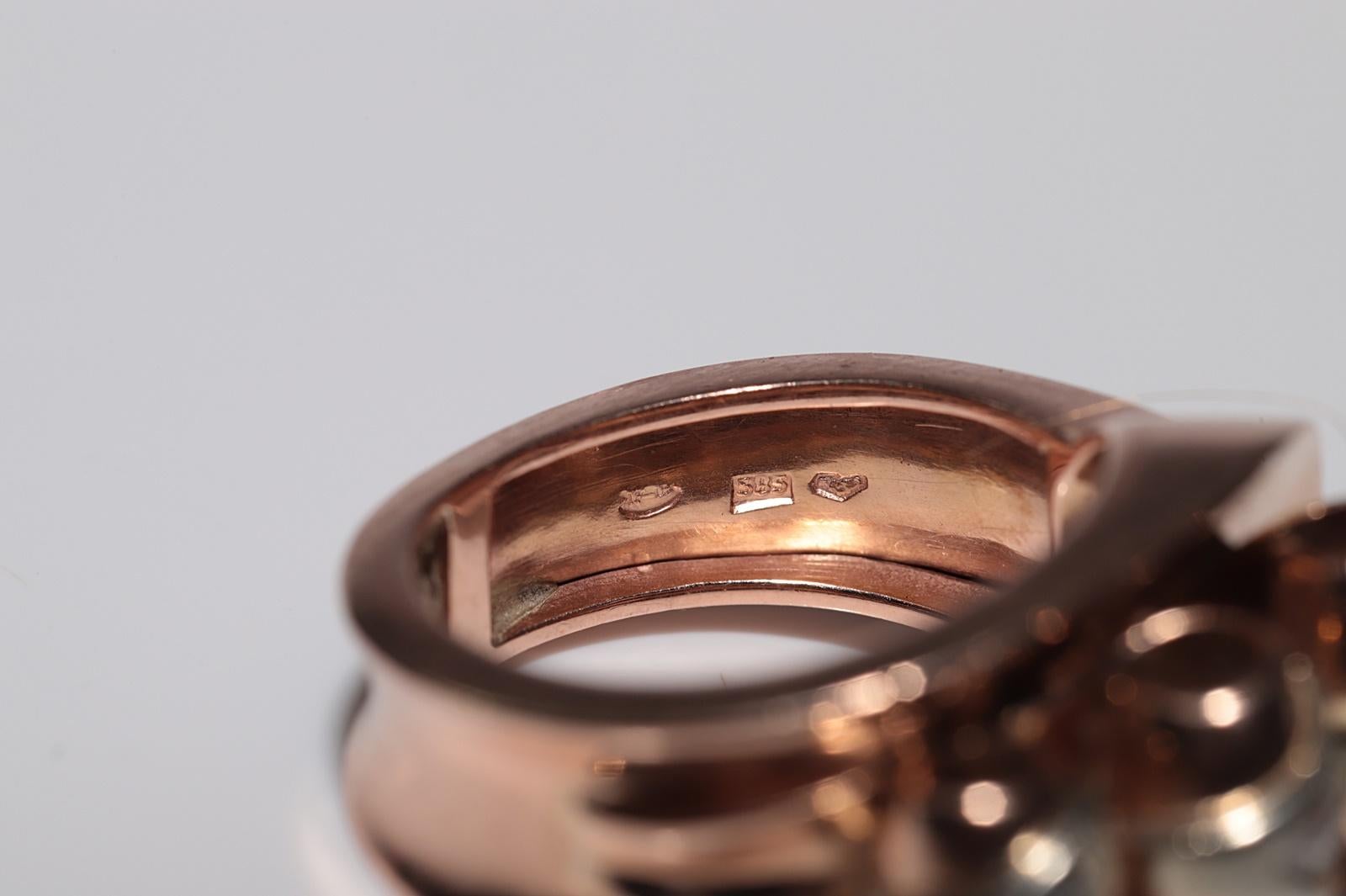Anello antico CIRCA 1900, realizzato a mano in oro 14k con diamanti naturali taglio vecchio in vendita 1