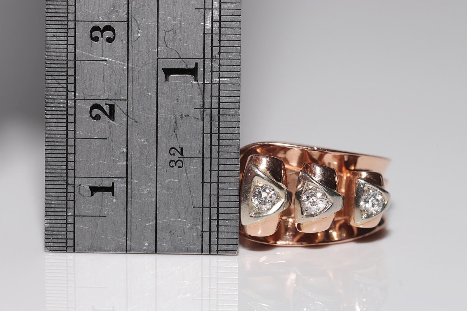 Anello antico CIRCA 1900, realizzato a mano in oro 14k con diamanti naturali taglio vecchio in vendita 2