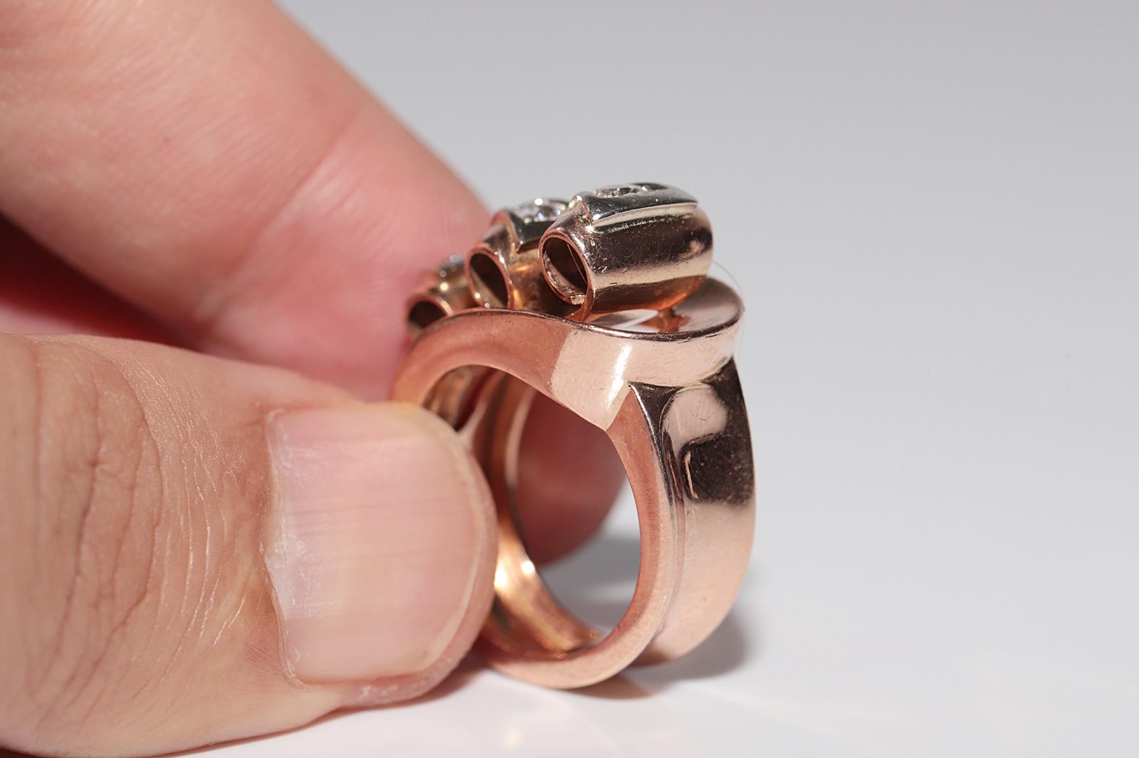 Anello antico CIRCA 1900, realizzato a mano in oro 14k con diamanti naturali taglio vecchio in vendita 3