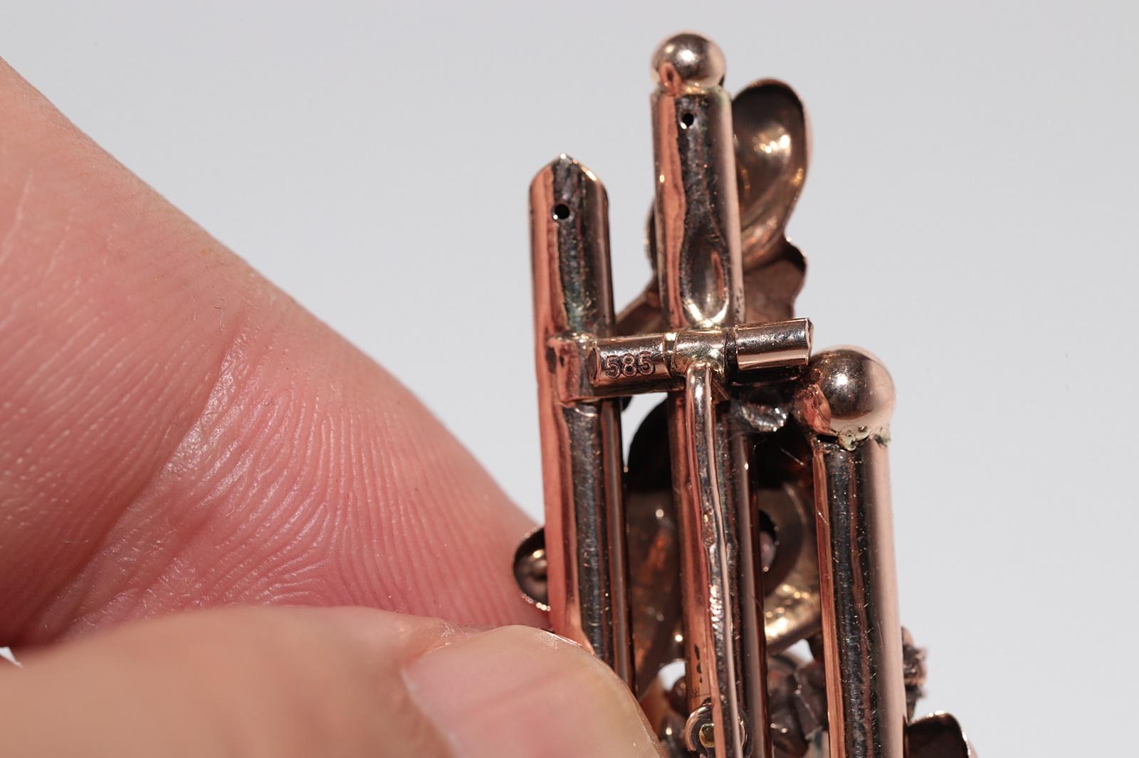 Antique Circa 1900s Handcrafted 14k Gold Natural Rose Cut Diamond Brooch For Sale 7