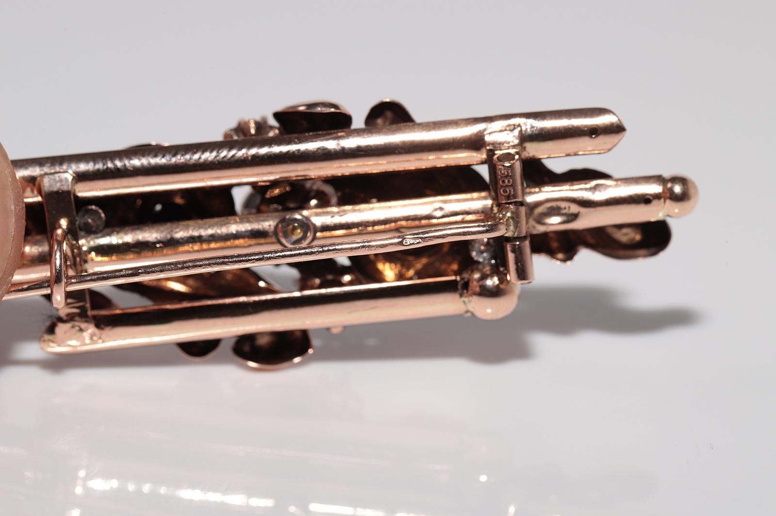 Antique Circa 1900s Handcrafted 14k Gold Natural Rose Cut Diamond Brooch For Sale 9