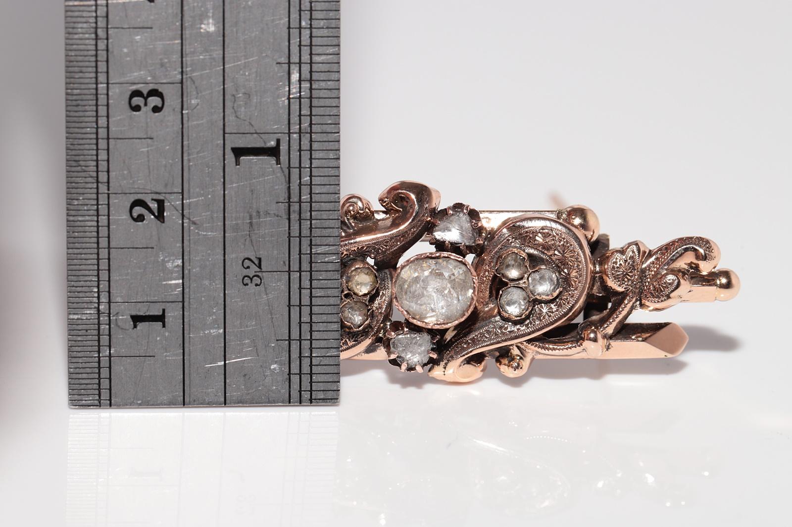 Antique Circa 1900s Handcrafted 14k Gold Natural Rose Cut Diamond Brooch In Good Condition For Sale In Fatih/İstanbul, 34