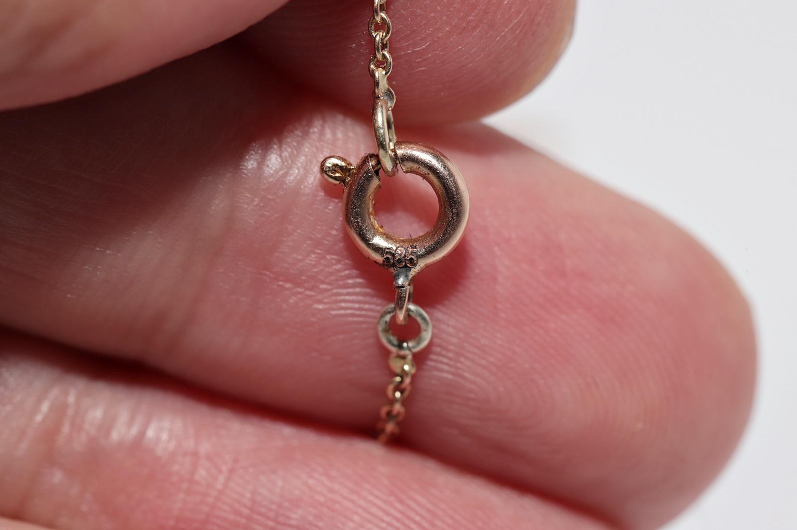 Collier pendentif ancien des années 1900, fabriqué à la main en or 14 carats avec diamants naturels taille rose en vente 7