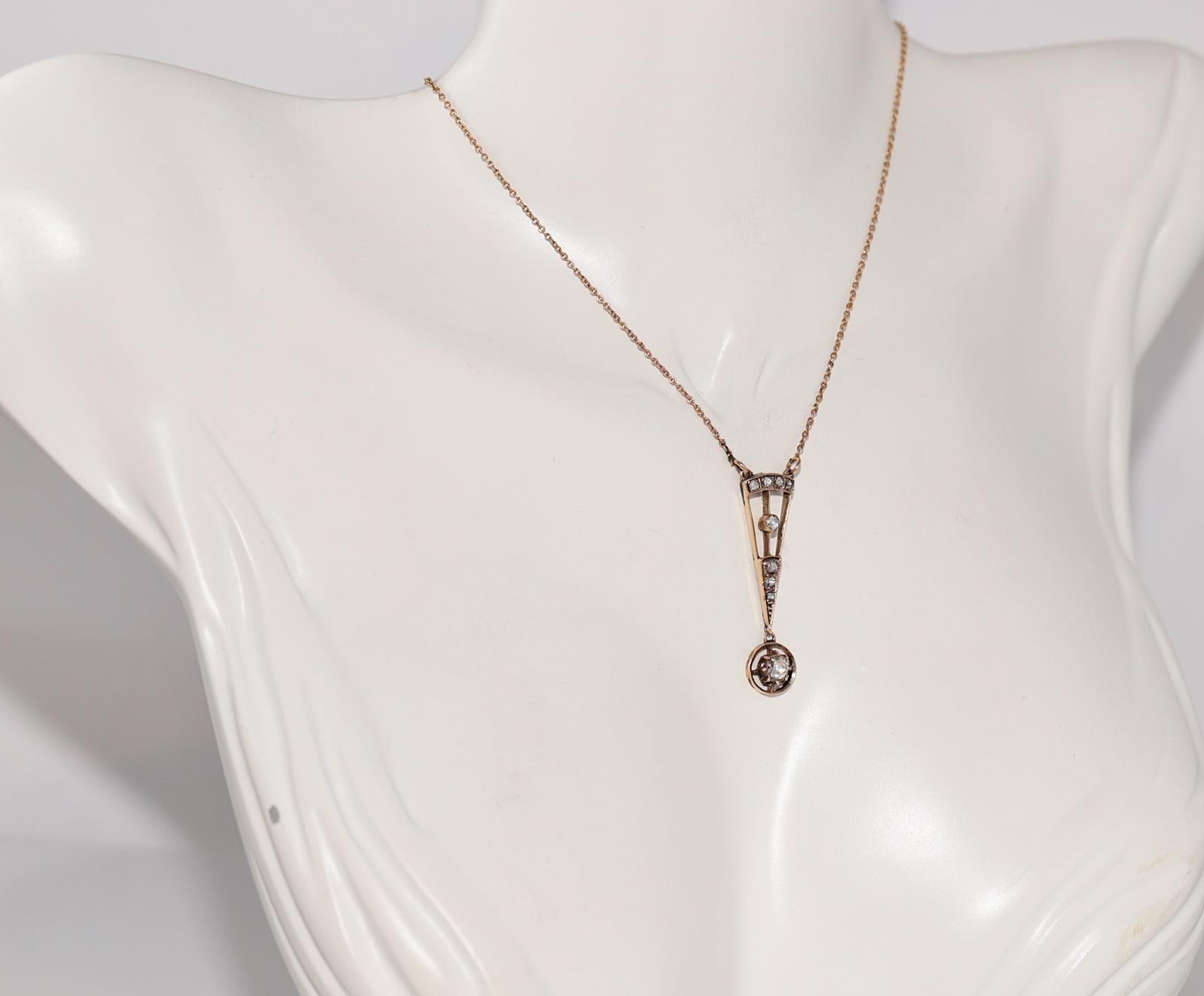 Collier pendentif ancien des années 1900, fabriqué à la main en or 14 carats avec diamants naturels taille rose Bon état - En vente à Fatih/İstanbul, 34