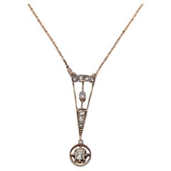 Antiguo collar artesanal de oro de 14 quilates con diamantes naturales talla rosa de 1900
