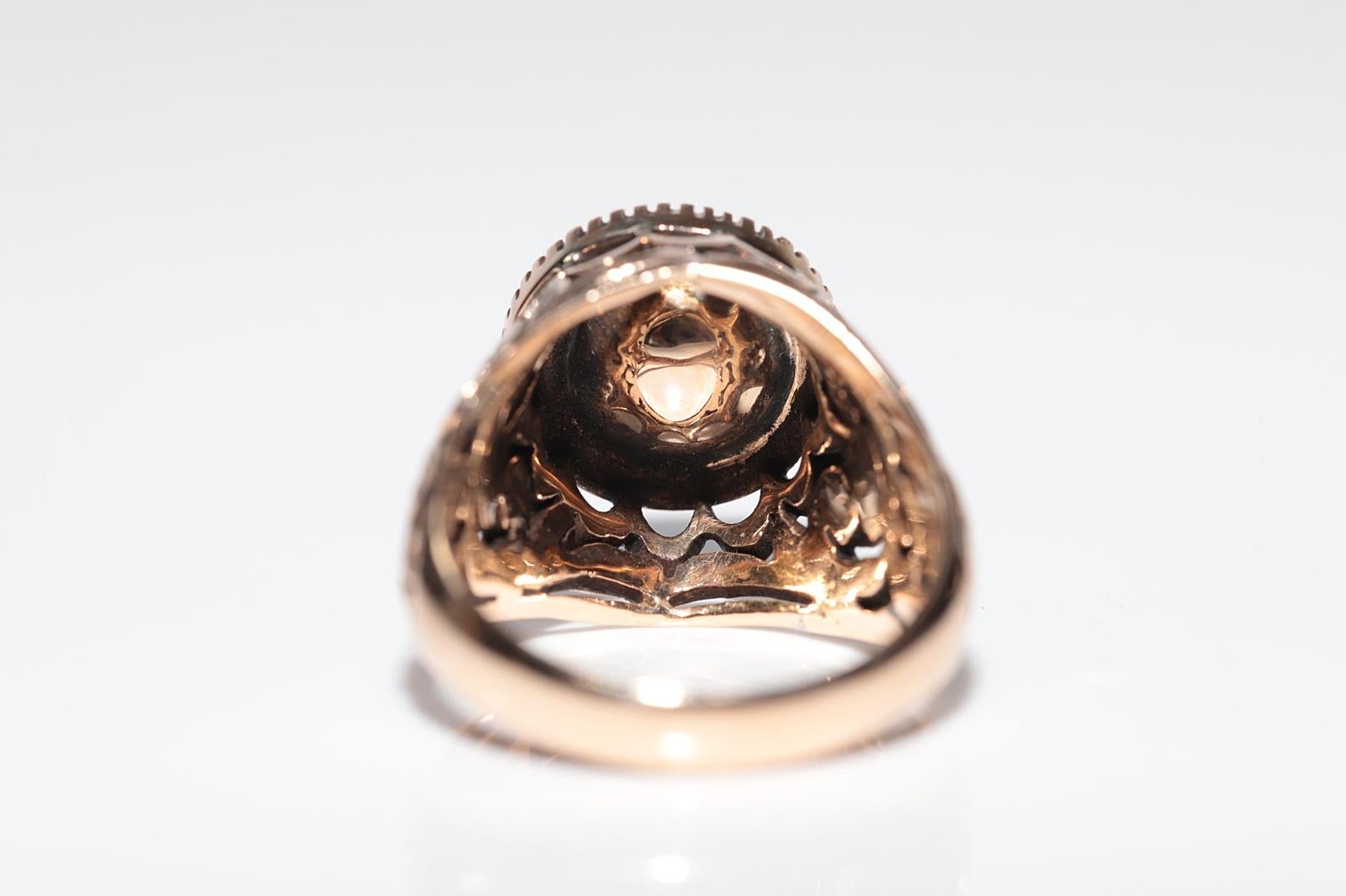 Bague solide fabriquée à la main en or 14 carats avec diamants naturels taille rose, datant des années 1900 en vente 5