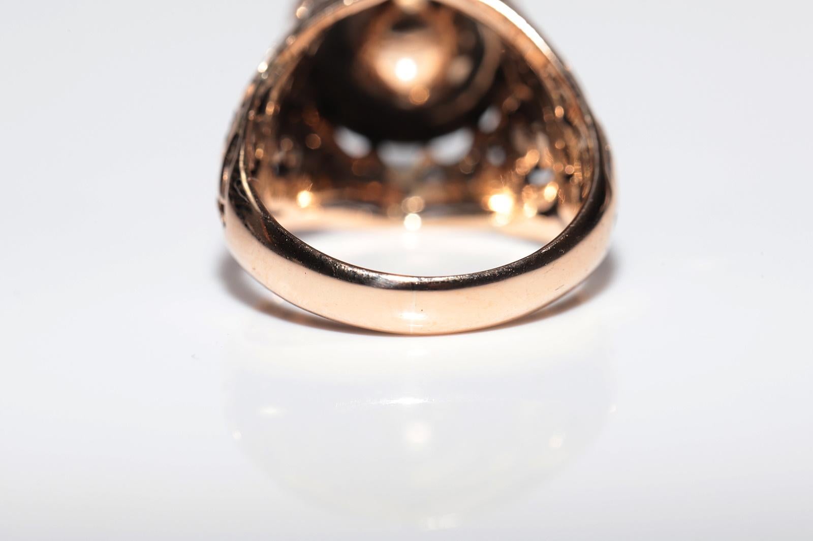 Antique Circa 1900s Handcrafted 14k Gold Natural Rose Cut Diamond Strong Ring For Sale 7