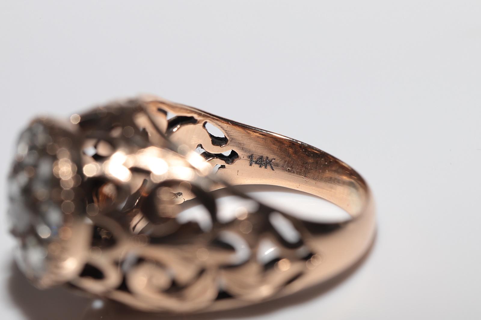 Bague solide fabriquée à la main en or 14 carats avec diamants naturels taille rose, datant des années 1900 en vente 7